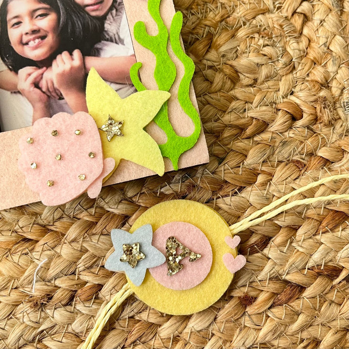 Personalized Reusable Sea Theme Felt Kids Rakhi With Wooden Frame For Siblings
