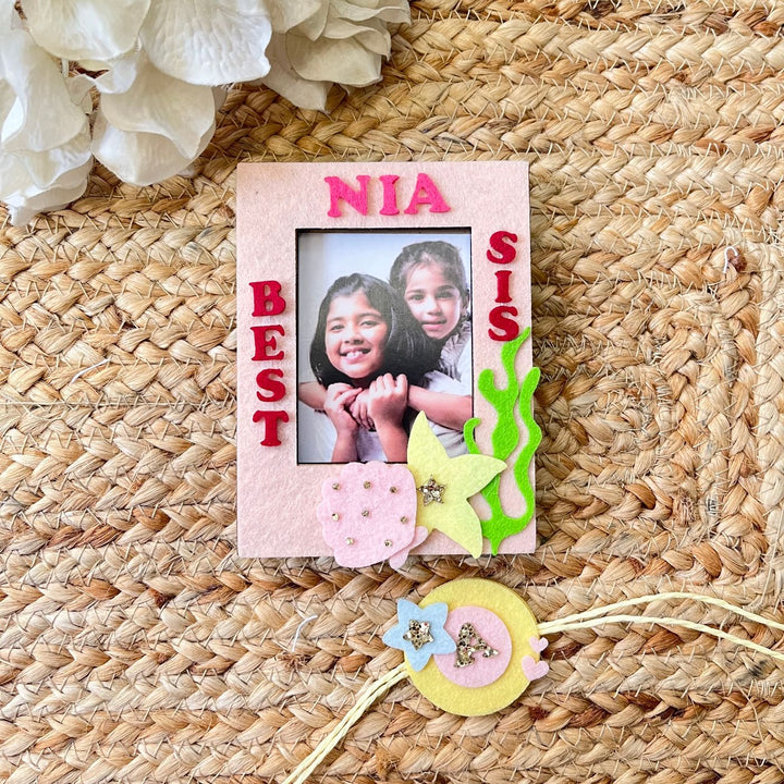 Personalized Reusable Sea Theme Felt Kids Rakhi With Wooden Frame For Siblings