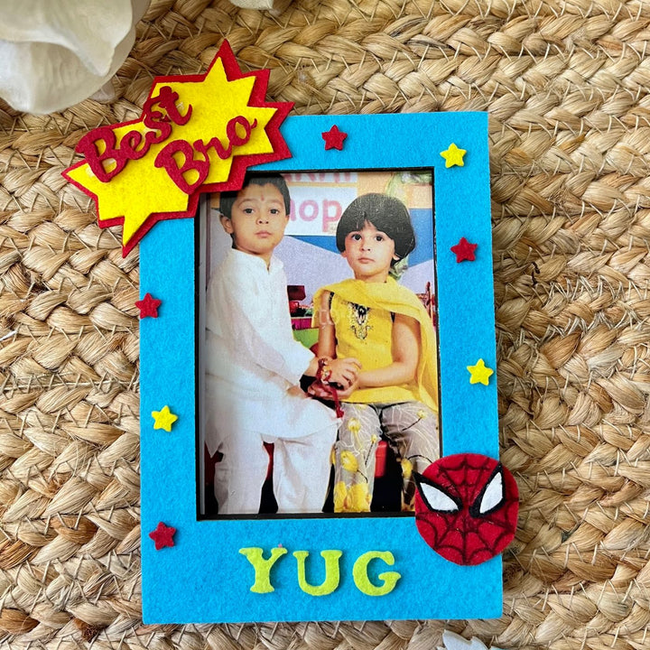 Personalized Reusable Spiderman & Duck Theme Felt Kids Rakhi With Wooden Frame For Siblings