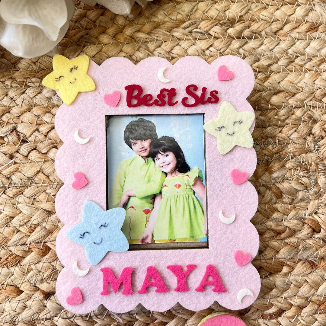 Personalized Reusable Ice-Cream Theme Felt Kids Rakhi With Wooden Frame For Siblings