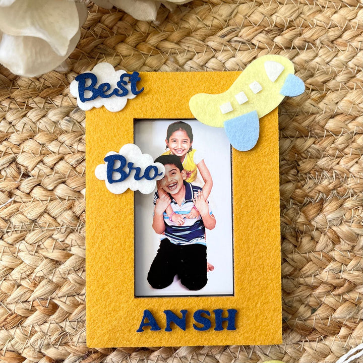 Personalized Reusable Aeroplane Theme Felt Kids Rakhi With Wooden Frame For Siblings