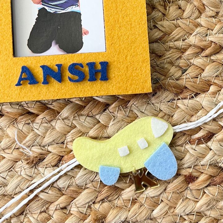 Personalized Reusable Aeroplane Theme Felt Kids Rakhi With Wooden Frame For Siblings