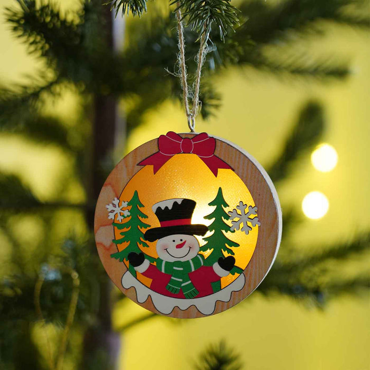 Handmade Shimmer Sphere Wooden Ornaments With Lights For Christmas Tree Decoration