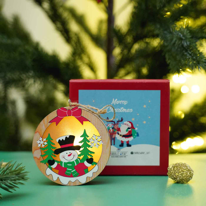 Handmade Shimmer Sphere Wooden Ornaments With Lights For Christmas Tree Decoration
