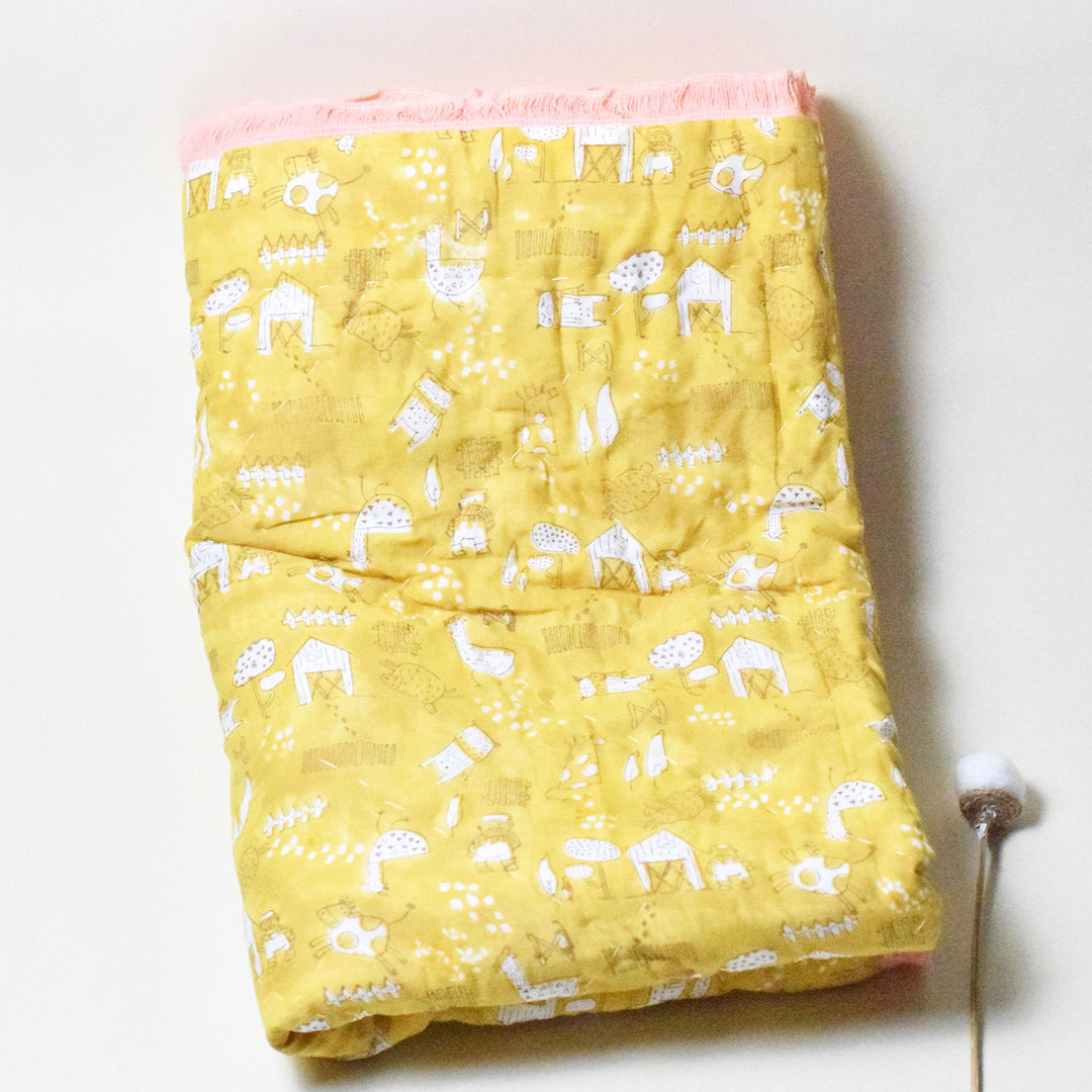 Hand Block Printed Farm Friends Quilt/Comforter