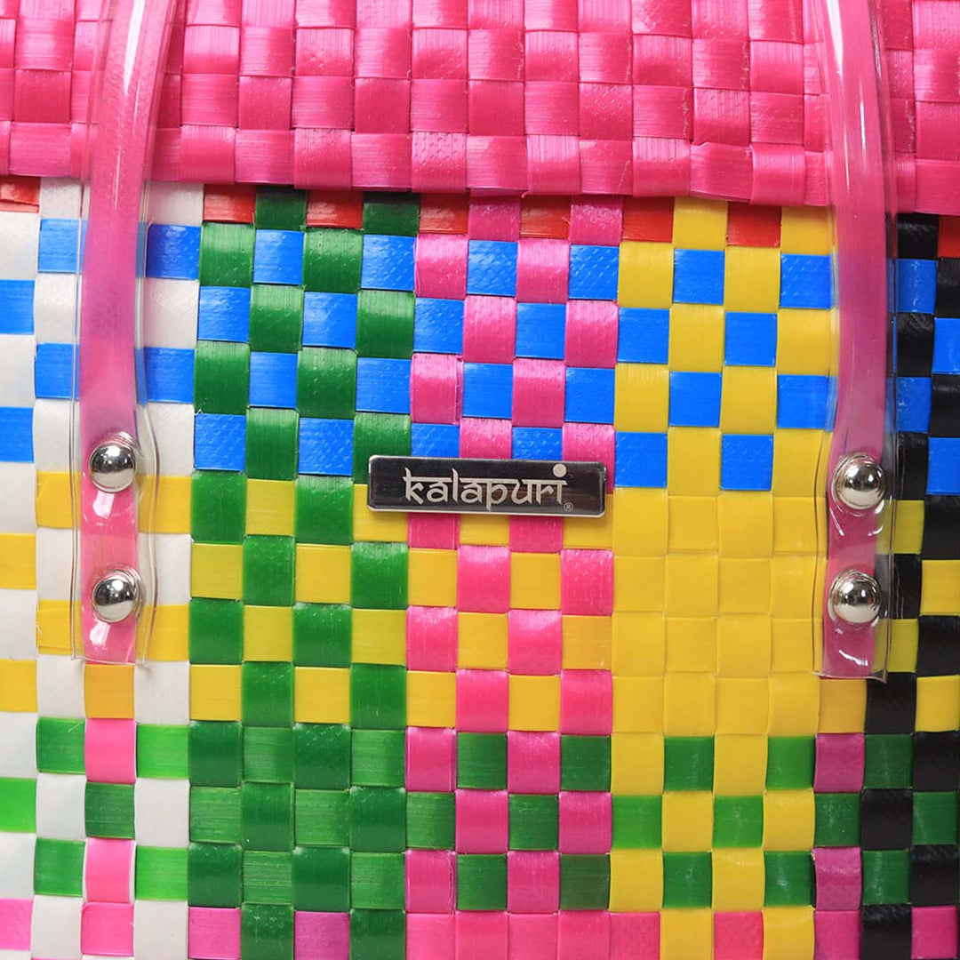 Handwoven Multicolor Polypropylene Storage Basket With Lid