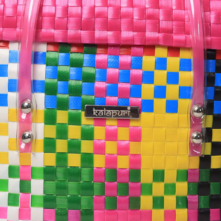 Handwoven Multicolor Polypropylene Storage Basket With Lid