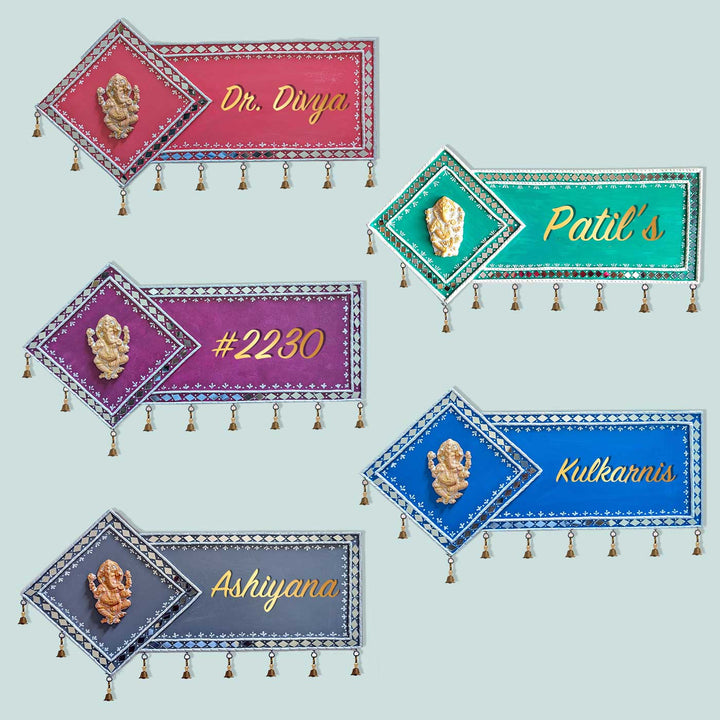 Handcrafted Personalized Lippan Art Mdf Name Plate 1 - Multiple Personalized Nameplates Displayed