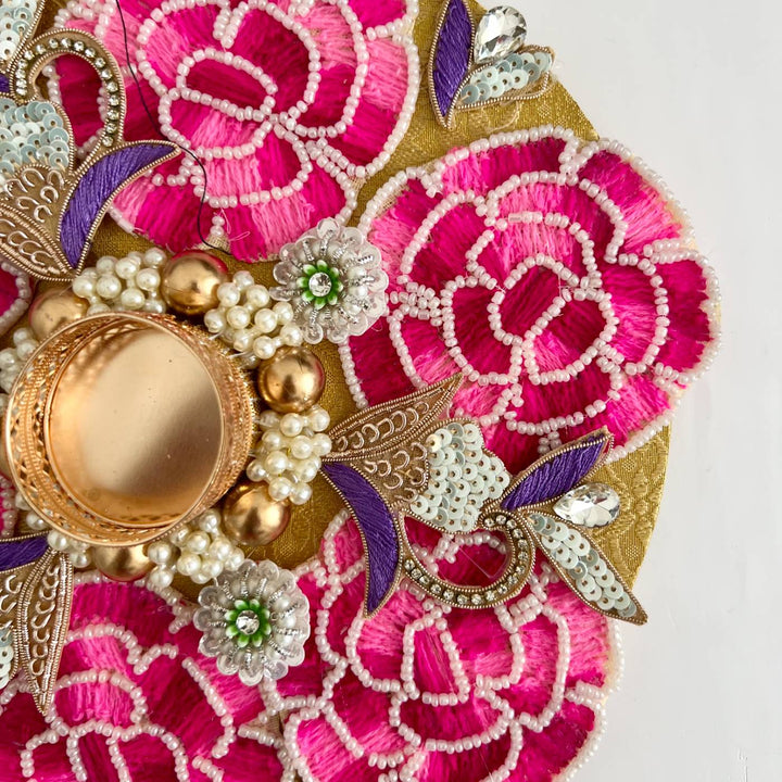 Handmade Beaded Rose Flower Sequin Diya Rangoli