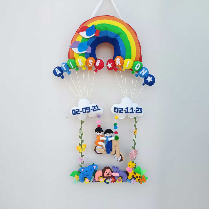 Personalized Rainbow Theme Felt Kids Name Plate For Siblings