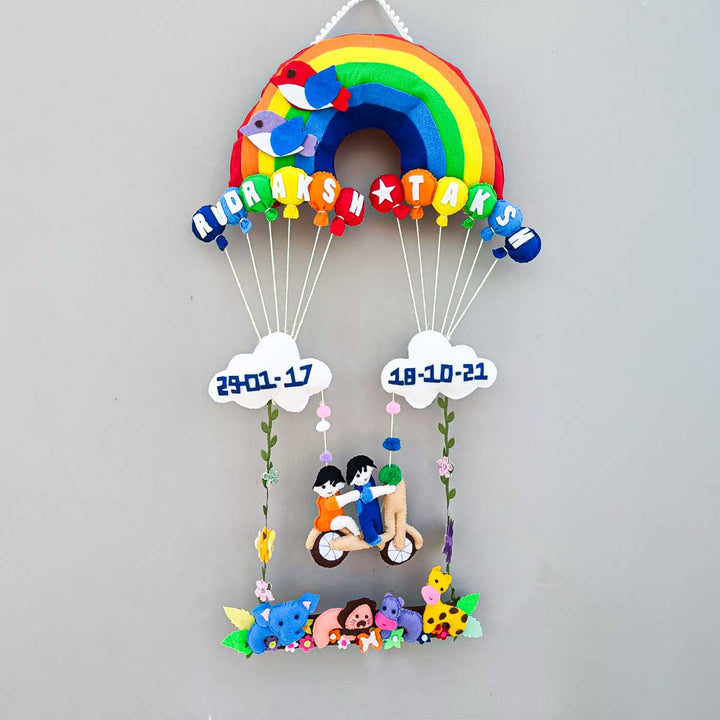 Personalized Rainbow Theme Felt Kids Name Plate For Siblings