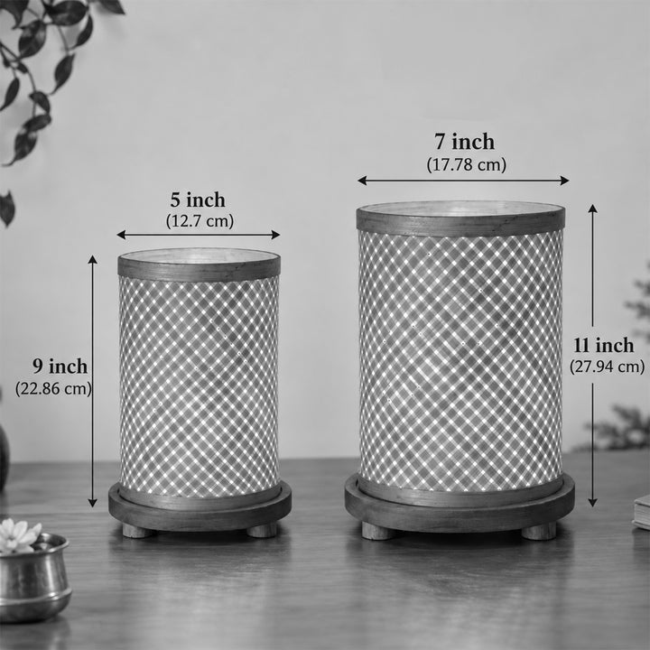 Handmade Woven Bamboo Cylindrical Table Lamp With Wooden Base For Home Decor