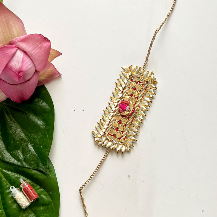 Handcrafted Gota Patti "Bandhan" Rakhi With Roli Chawal for Brother