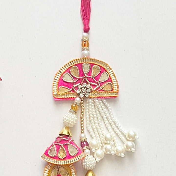 Handcrafted Gota Patti "Barkat" Couple Rakhi & Lumba Set With Roli Chawal for Bhaiya Bhabhi