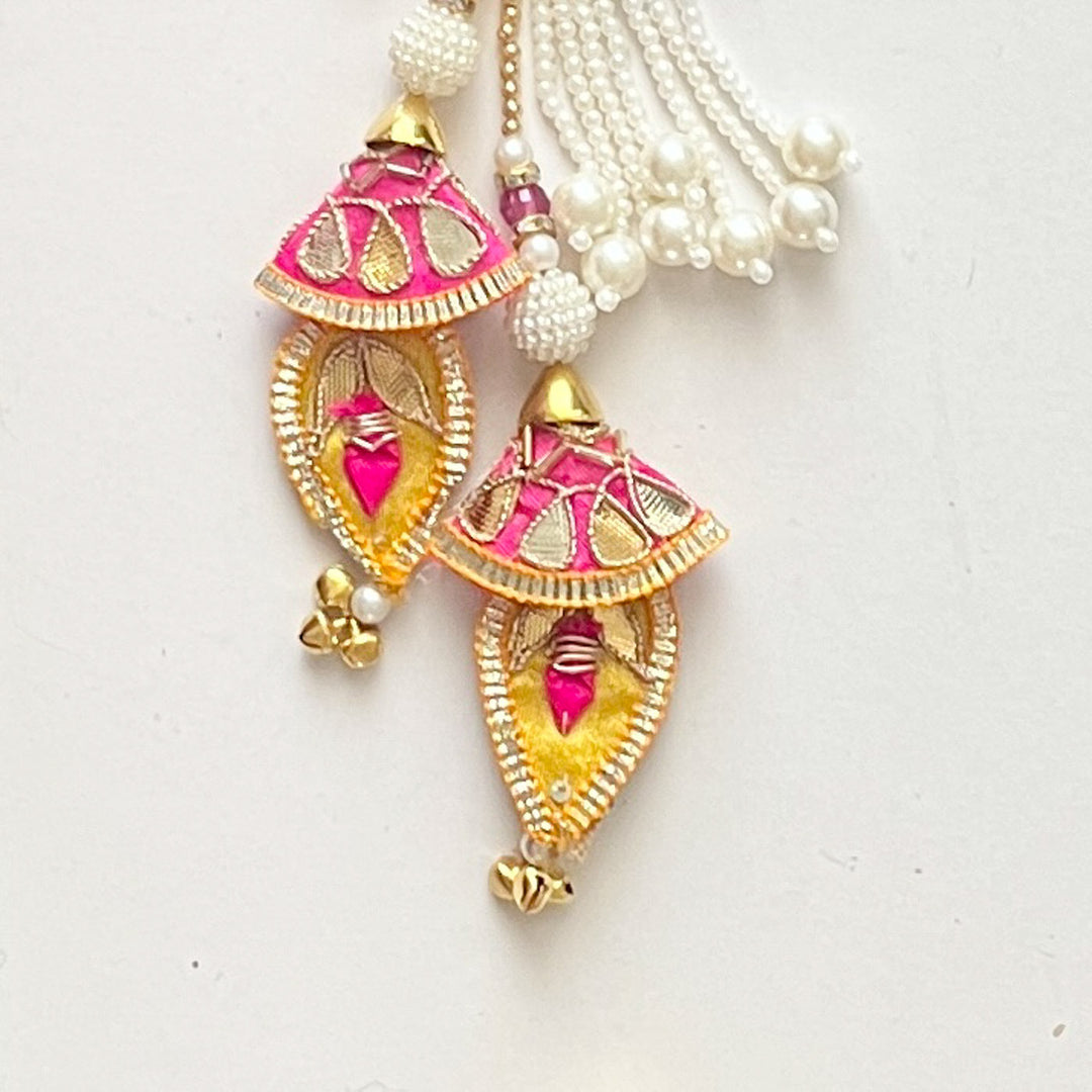 Handcrafted Gota Patti "Barkat" Couple Rakhi & Lumba Set With Roli Chawal for Bhaiya Bhabhi