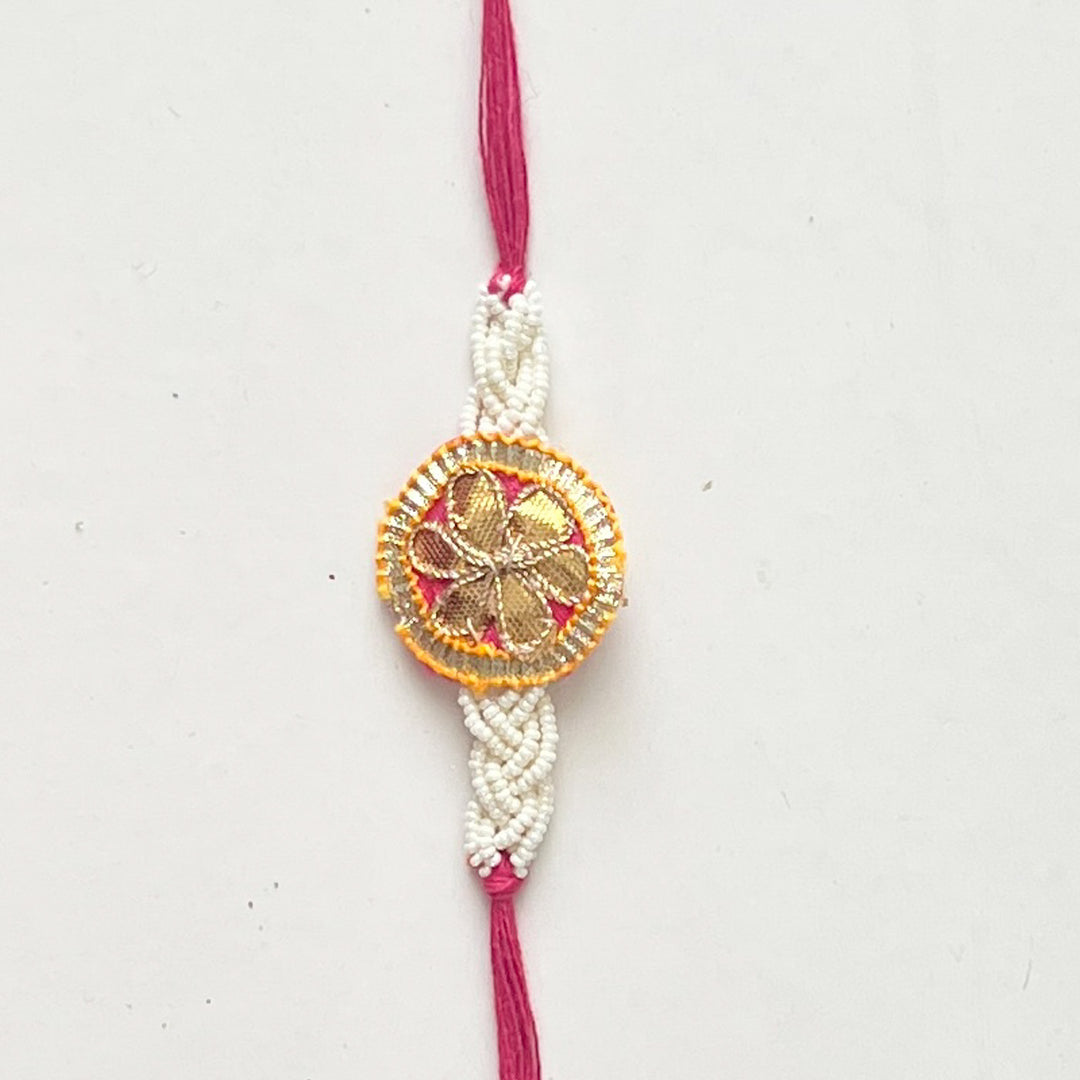 Handcrafted Gota Patti "Barkat" Couple Rakhi & Lumba Set With Roli Chawal for Bhaiya Bhabhi