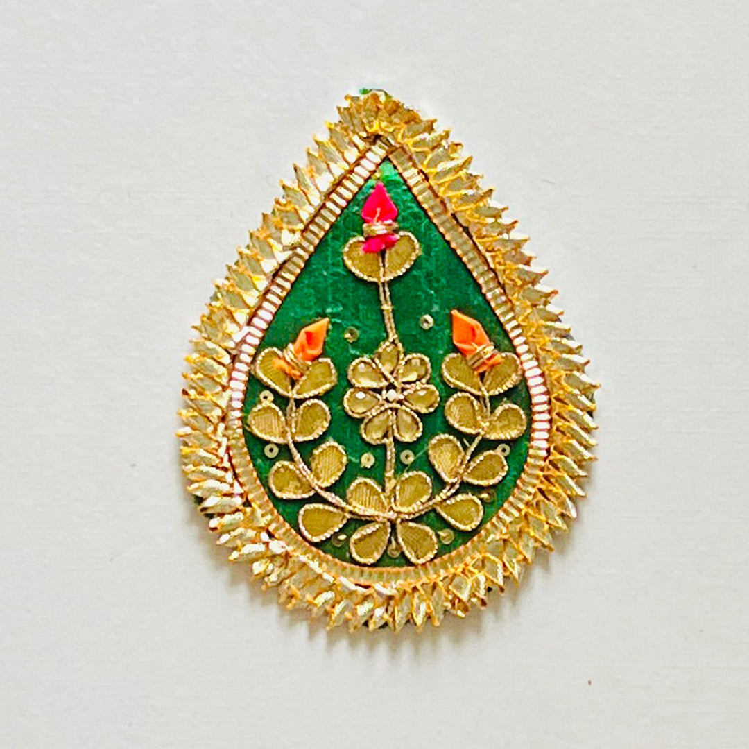 7 Pc | Handmade Barkha Gota Patti Green Floral Swastik Rangoli for Pooja & Festive Decor