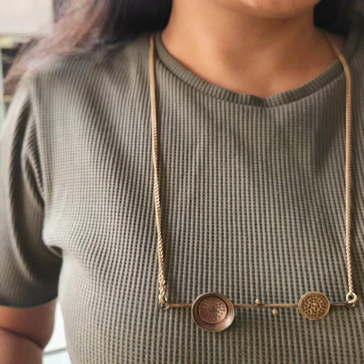 Handmade Bar Design With Dome And Disc Copper Necklace