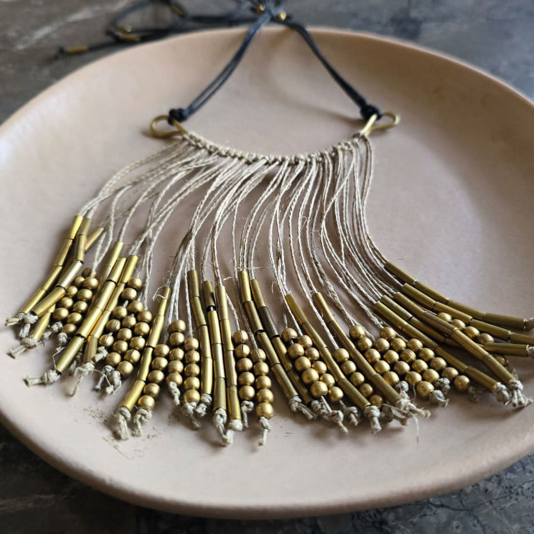 Handmade Jute Thread Bar Necklace
