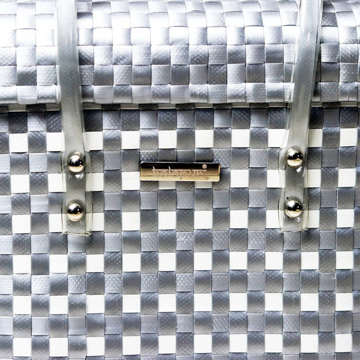 Handwoven Grey & White Checked Storage Basket With Lid