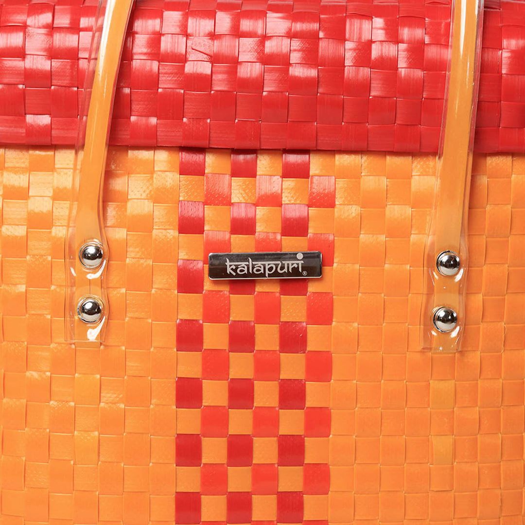 Handwoven Orange & Red Woven Storage Basket With Lid