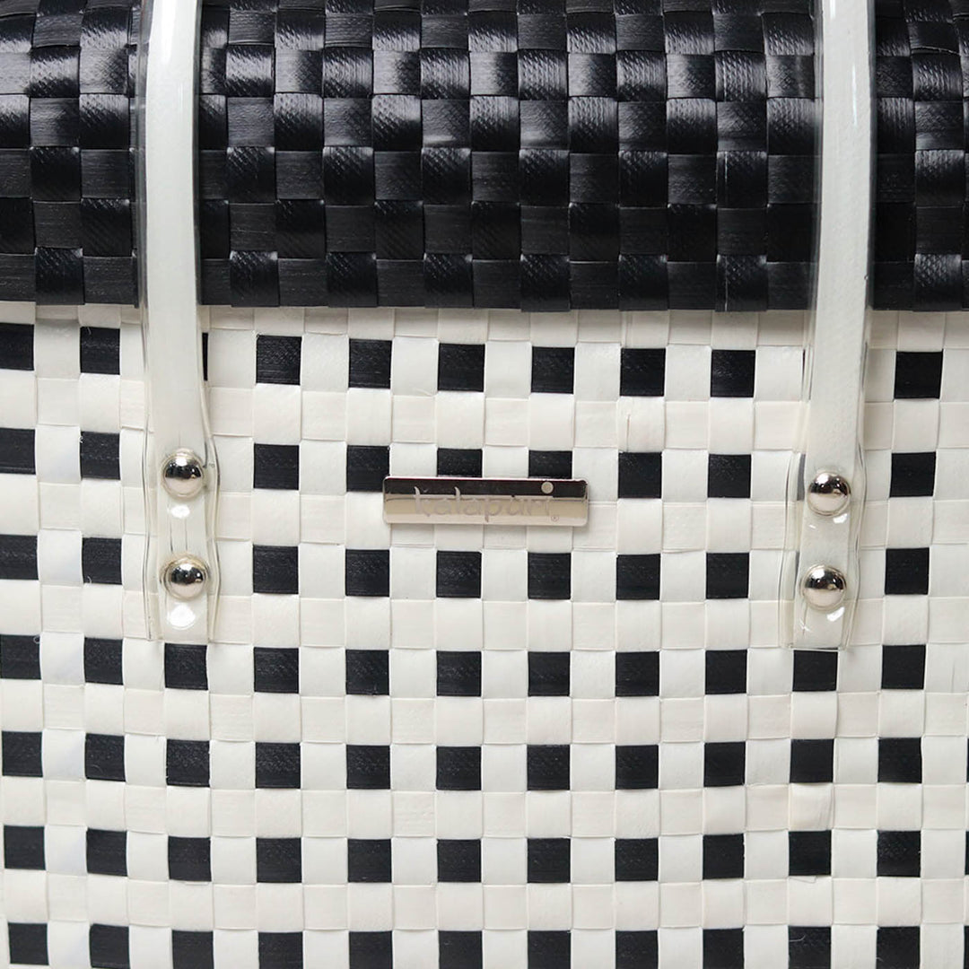 Handwoven Black & White Checked Storage Basket With Lid