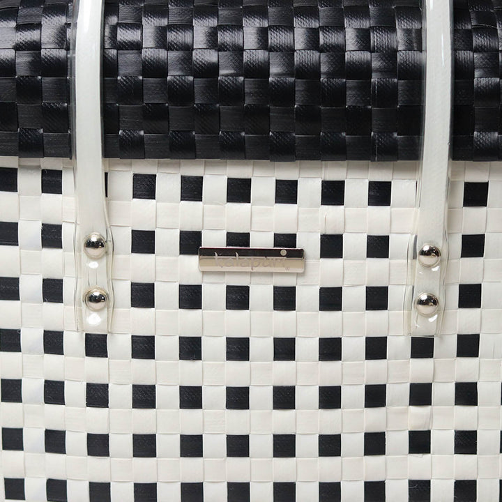 Handwoven Black & White Checked Storage Basket With Lid