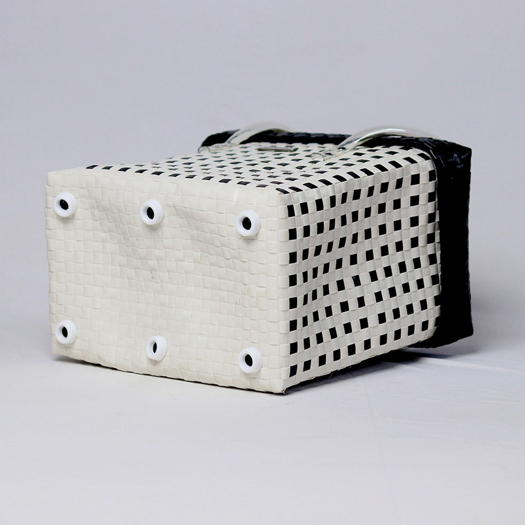 Handwoven Black & White Checked Storage Basket With Lid