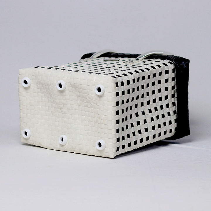 Handwoven Black & White Checked Storage Basket With Lid