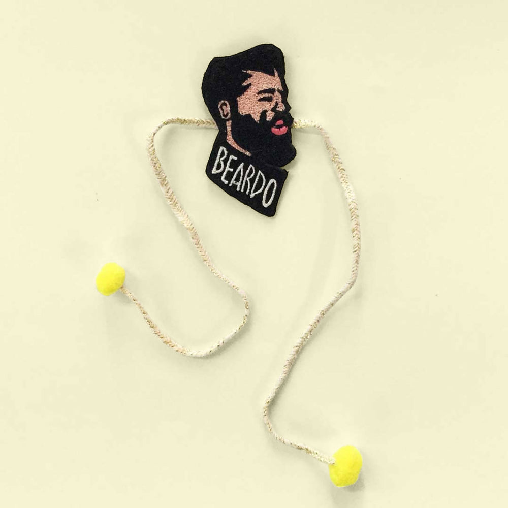 Handmade Reusable Beardo Pom Pom Felt Rakhi For Brother - Flat Lay with Rope Detail