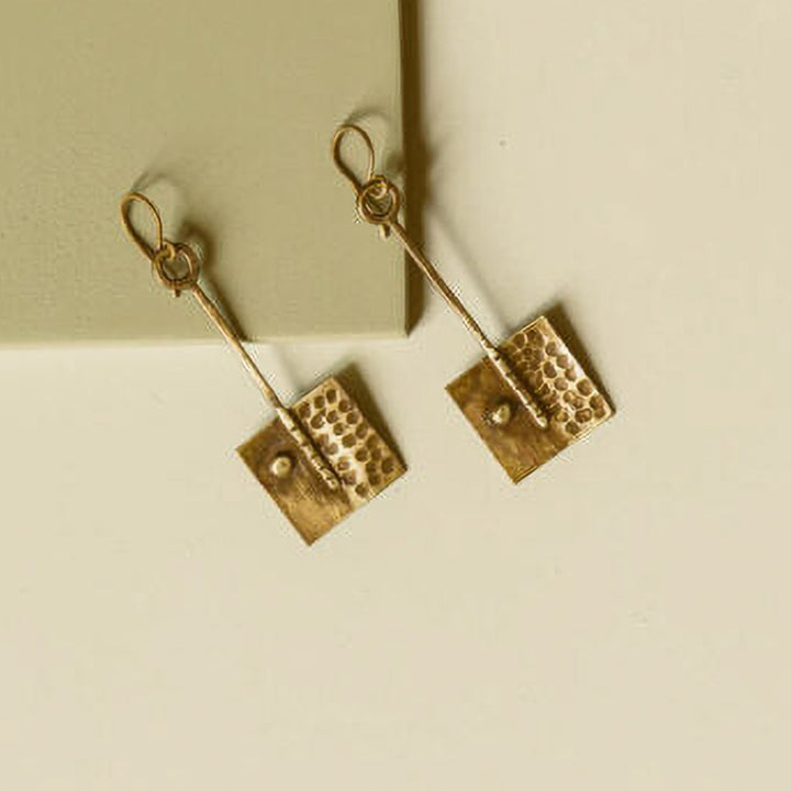 Handmade Beaten Square Brass Earrings