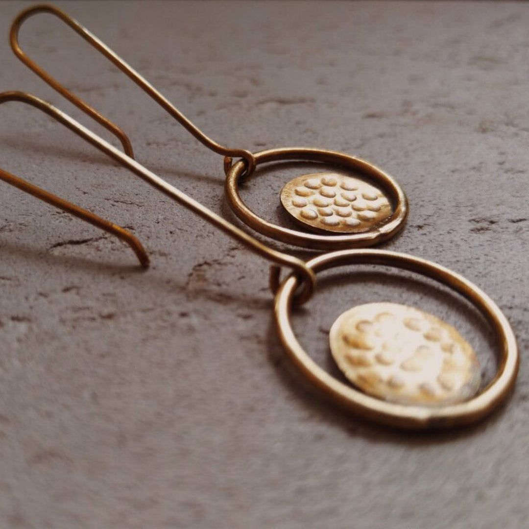 Handmade Beaten Circle Loop Brass Earrings