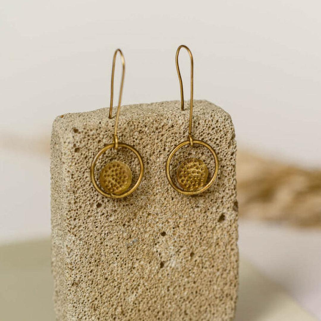 Handmade Beaten Circle Loop Brass Earrings