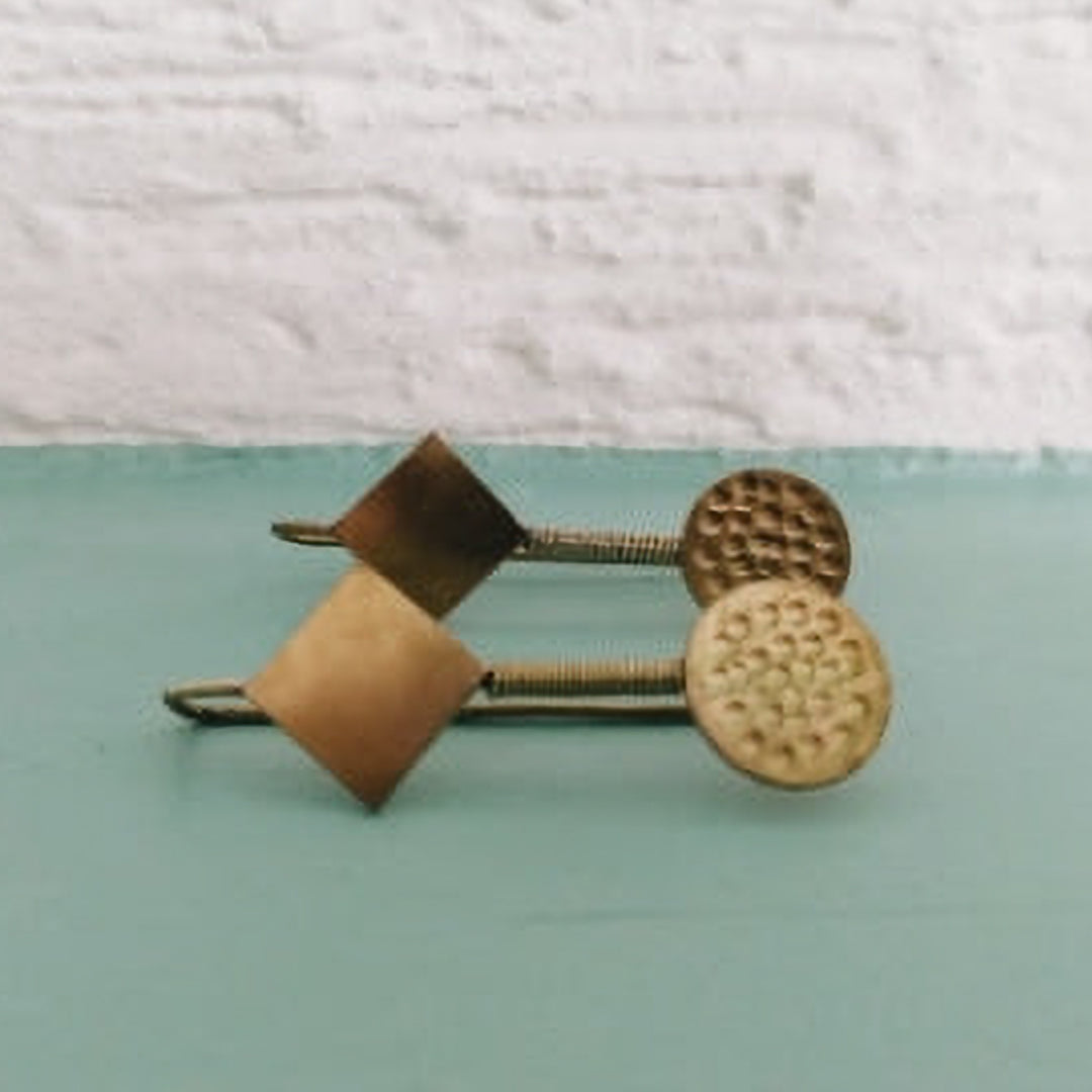 Handmade Beaten Circular Rhombus Hooks Brass Earrings