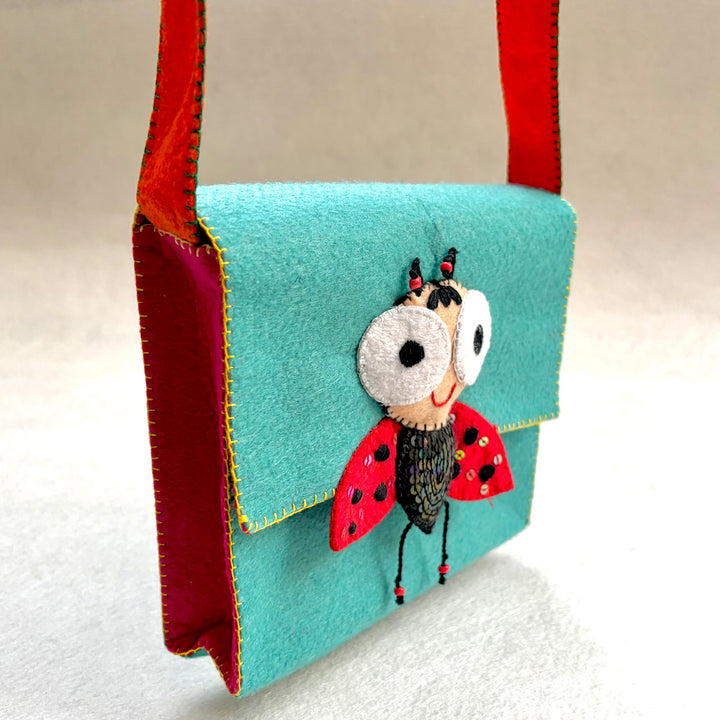 Handmade Sea Green Beetle Sling Bag for Kids | 3+