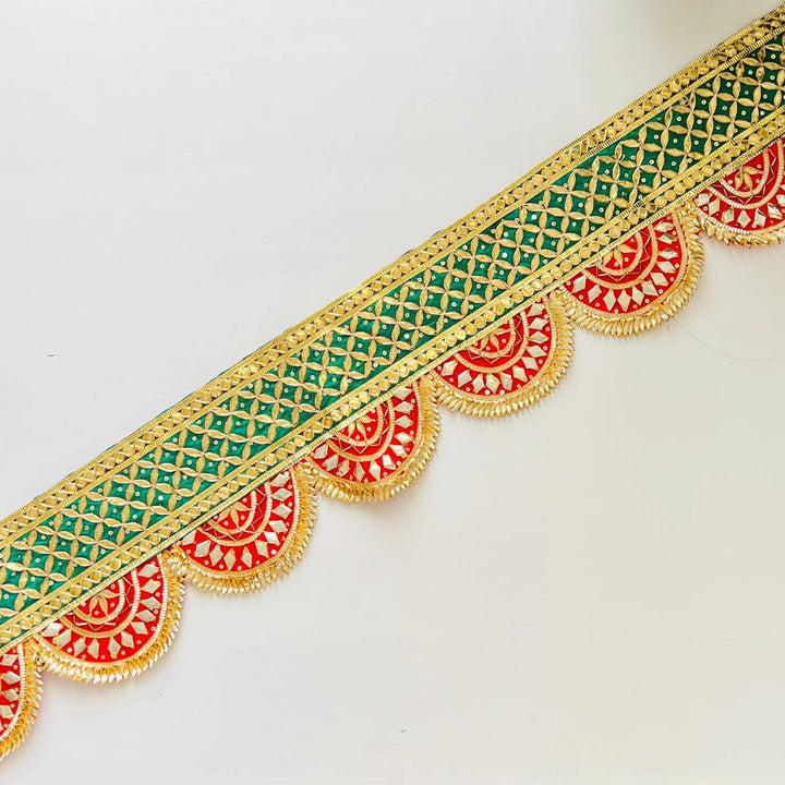 Handmade Gota Patti Red & Green Round Toran