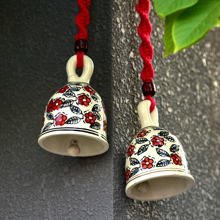 Hand Painted Ceramic Bells with Macrame Rope