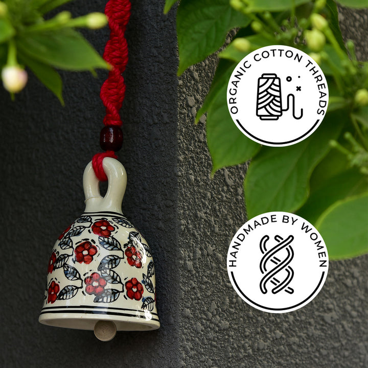Hand Painted Ceramic Bells with Macrame Rope
