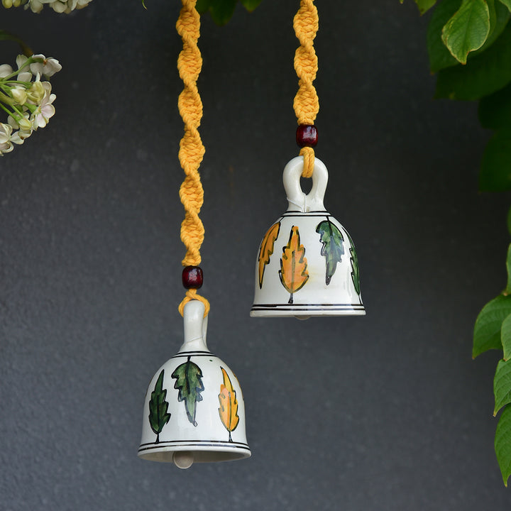 Hand Painted Ceramic Bells with Macrame Rope