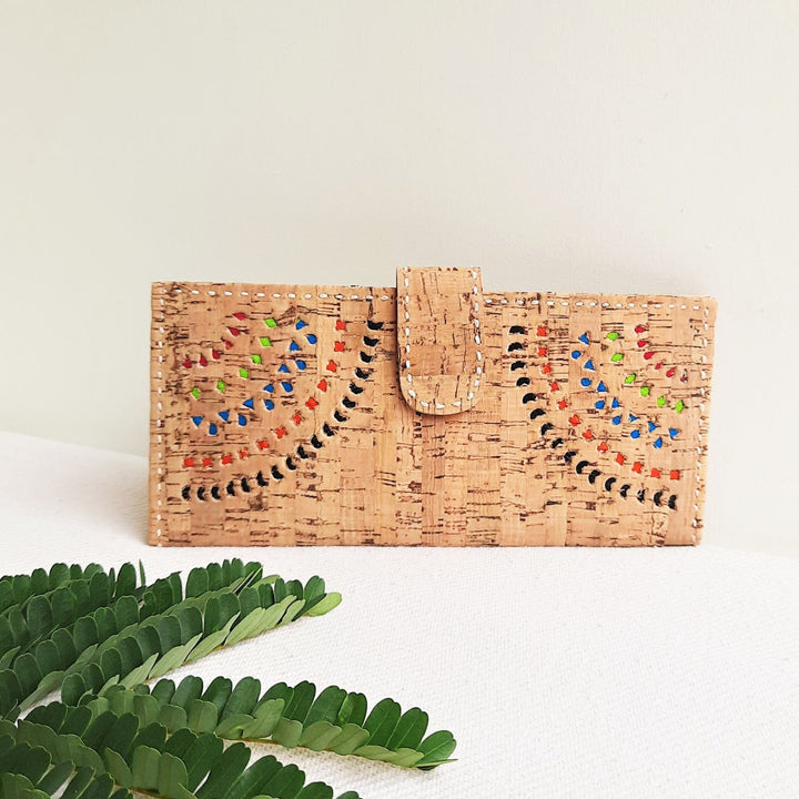 Upcycled Cork & Ajrakh Print Fabric Clutch Wallet