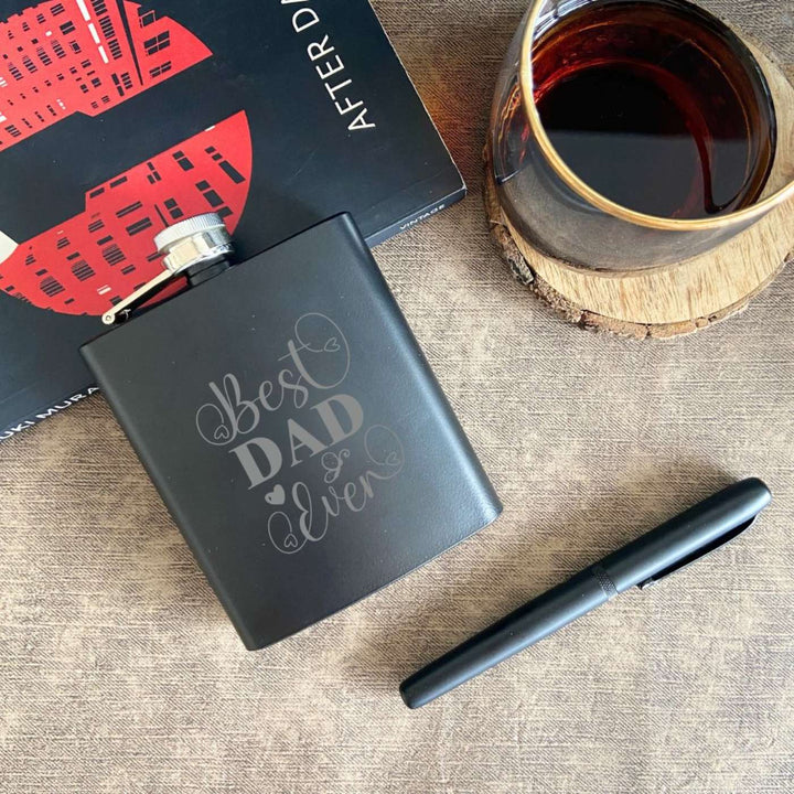 Customized Handmade Engraved Best Dad Ever Theme Stainless Steel Hip Flask