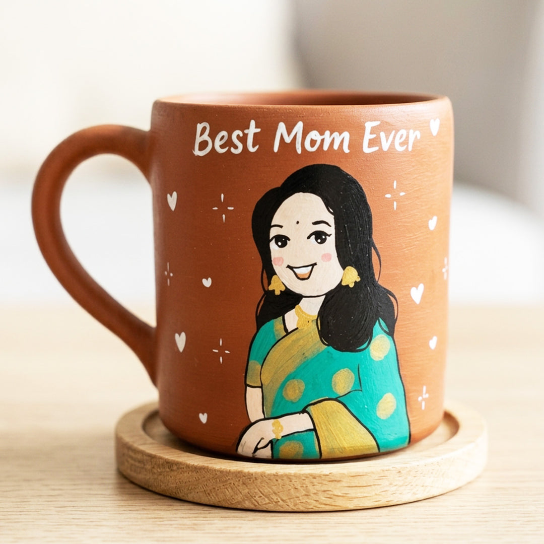 Photo Personalized Hand-Painted Saree Cute Girl Terracotta Mug