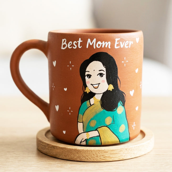Photo Personalized Hand-Painted Saree Cute Girl Terracotta Mug