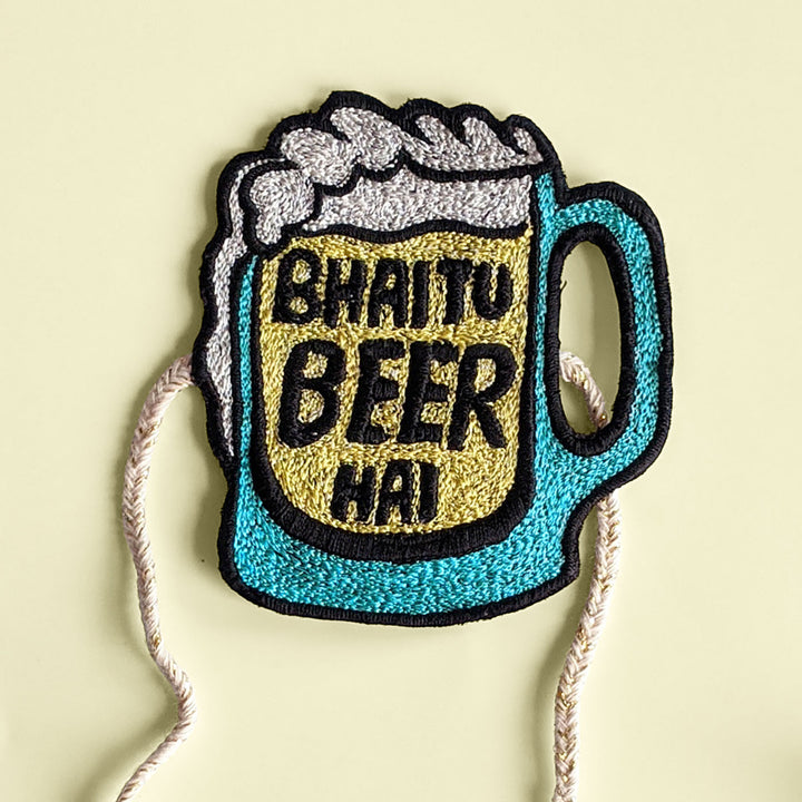 Handmade Reusable Bhai Tu Beer Hai Pom Pom Felt Kids Rakhi - Close-up Front View