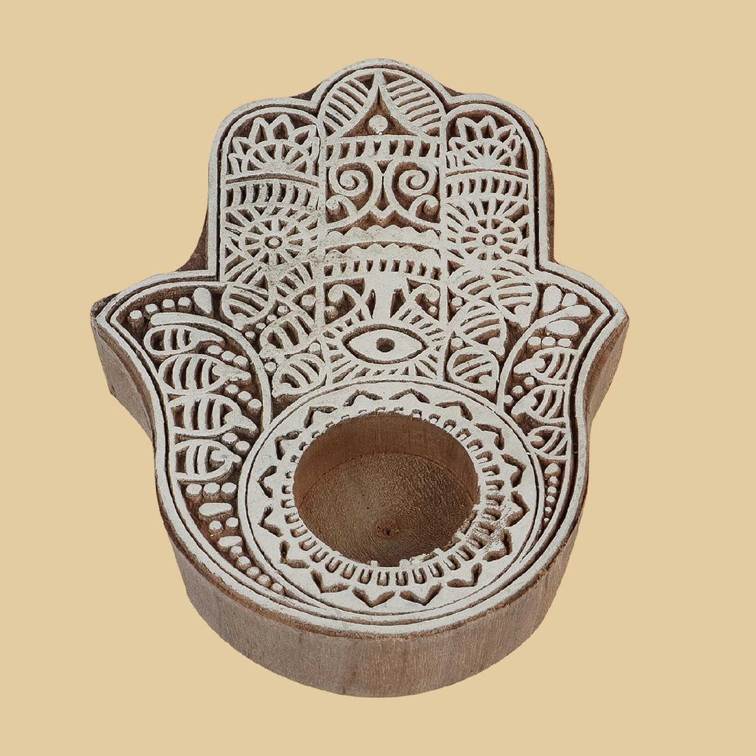 Handmade Beige & White Mangowood Tealight Holder | Set of 4