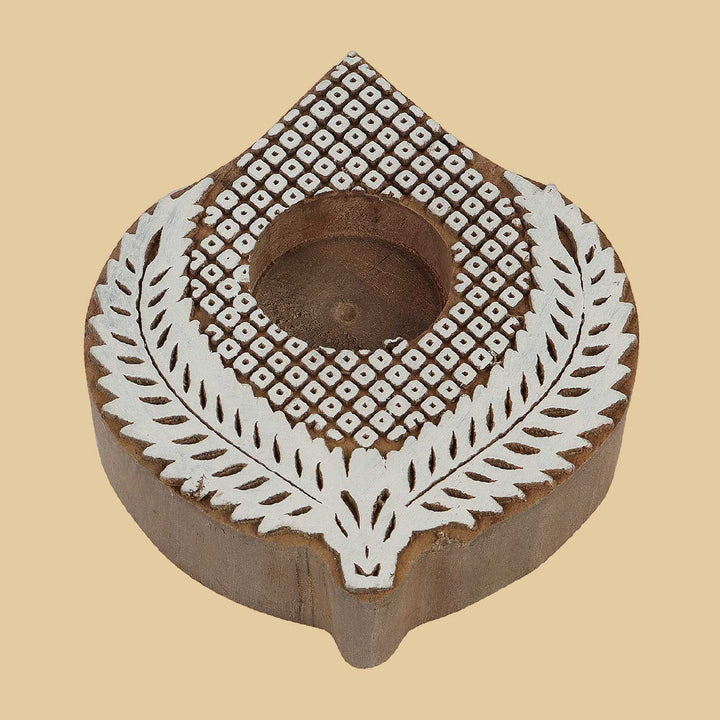 Handmade Beige & White Mangowood Tealight Holder | Set of 4