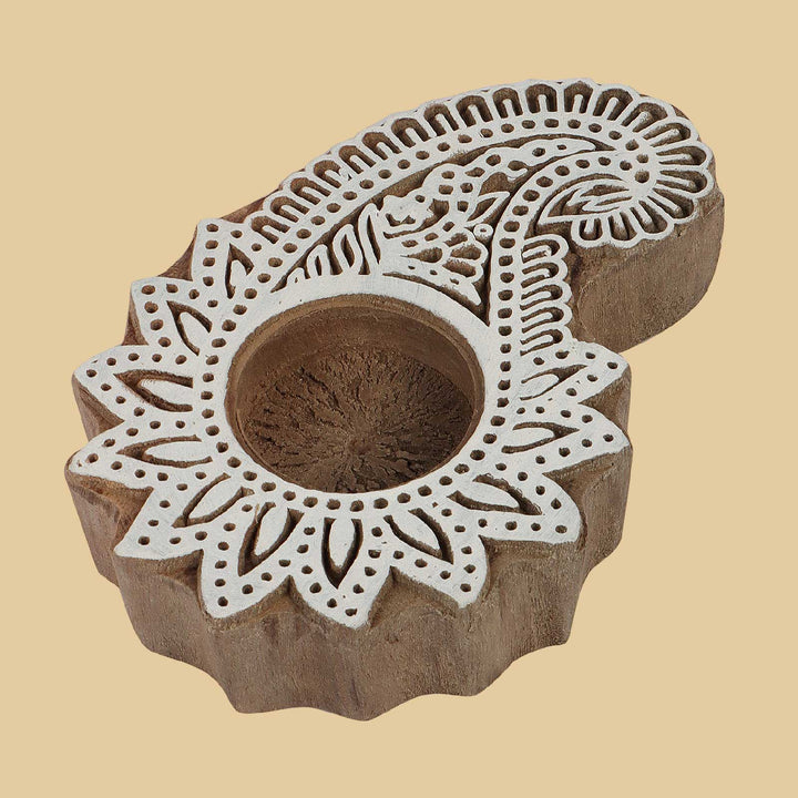 Handmade Beige & White Mangowood Tealight Holder | Set of 4