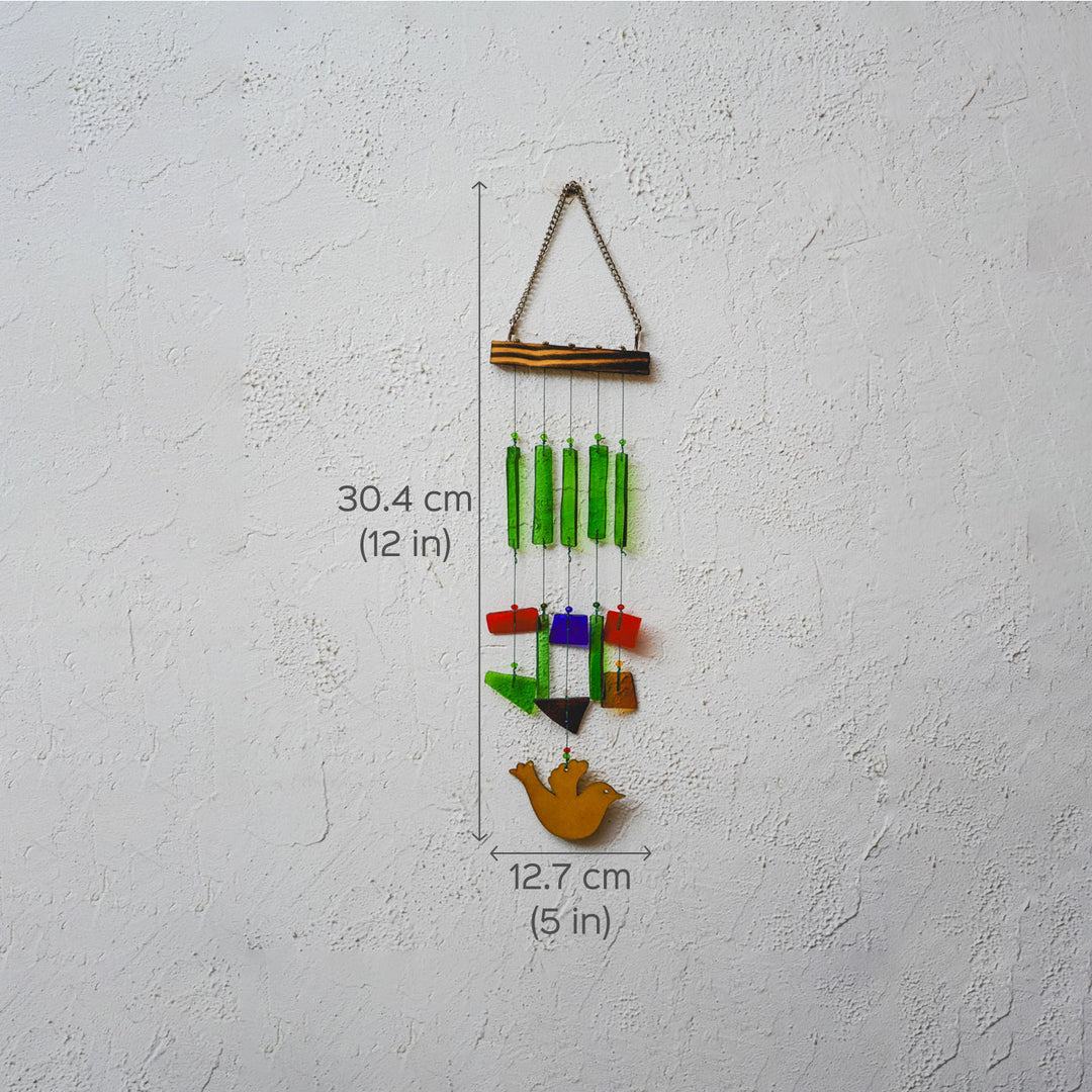 Upcycled Glass Birdie Windchime