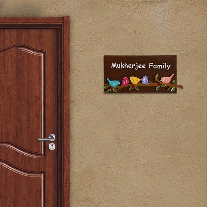 Personalized Handmade Birds On A Branch Rectangle Mdf Wood Name Plate - Mounted on Wall Next to Door