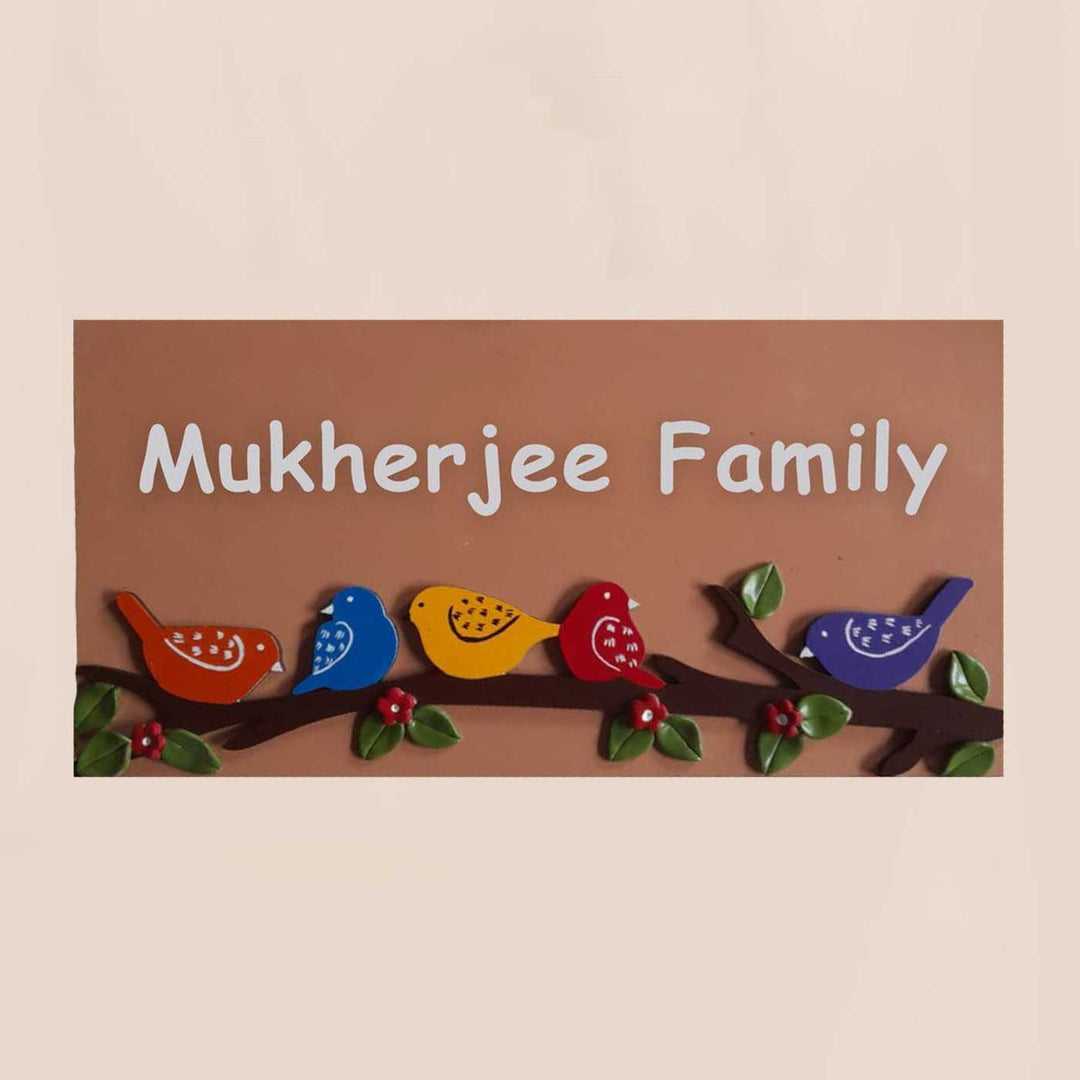 Personalized Handmade Birds On A Branch Rectangle Mdf Wood Name Plate - Name Personalization Example Front View
